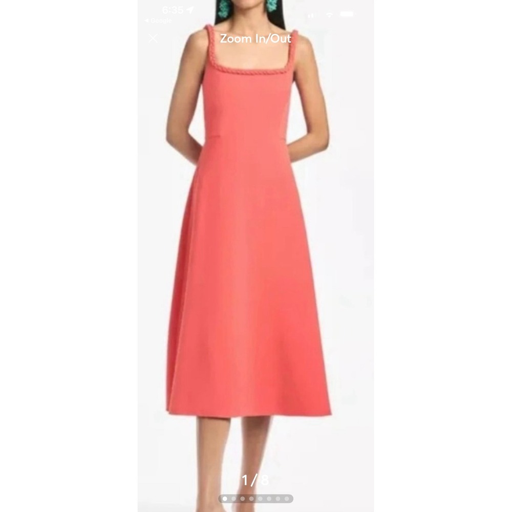 Sachin & Babi Steph Dress Coral Braided Trim Midi A-Line‎ Cocktail Dress  Size 8